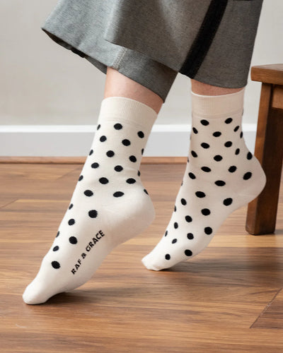 Luxe Cotton Socks - Polka Dot Black/Ecru