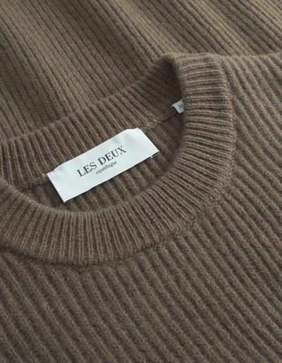 Eddie Wool Rib Crewneck Knit - Teak Brown