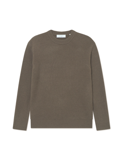 Eddie Wool Rib Crewneck Knit - Teak Brown