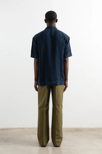 Linen Short Sleeve Shirt - Plain Navy