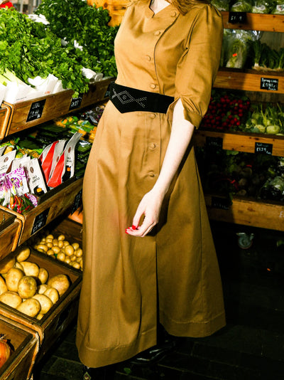 'NO MORE NOBODY' - Talitha Midi Dress Organic Cotton - Ochre