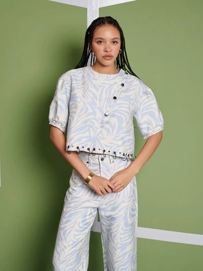 Serena Zebra Top - Baby Blue