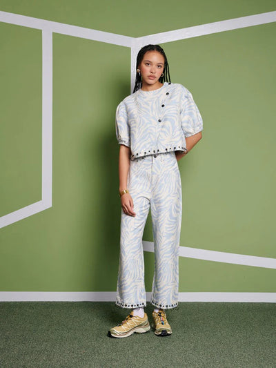 Serena Zebra Trousers - Baby Blue