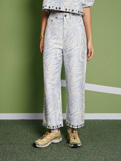 Serena Zebra Trousers - Baby Blue