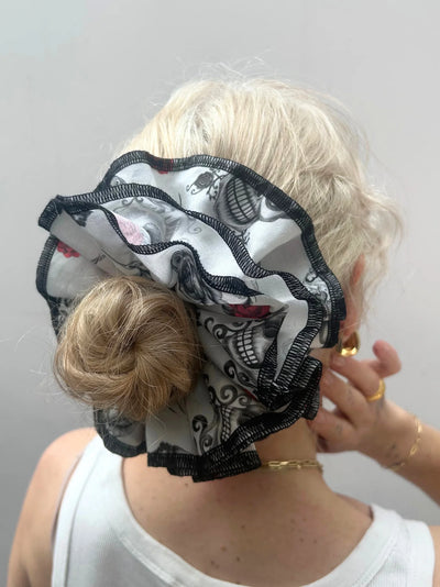 Azaria Scrunchie - Red Rose & Black Skull