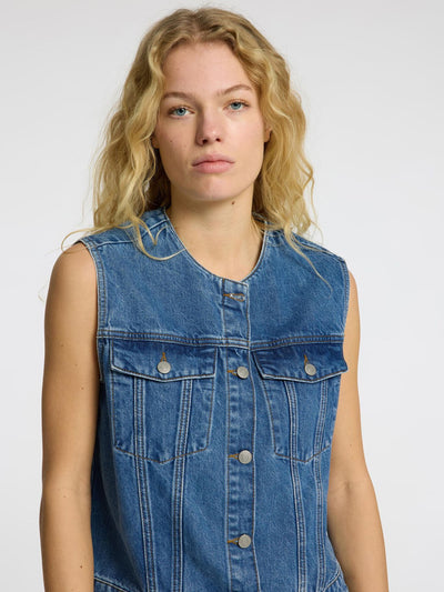 Rie Short Vest - Medium Denim Blue