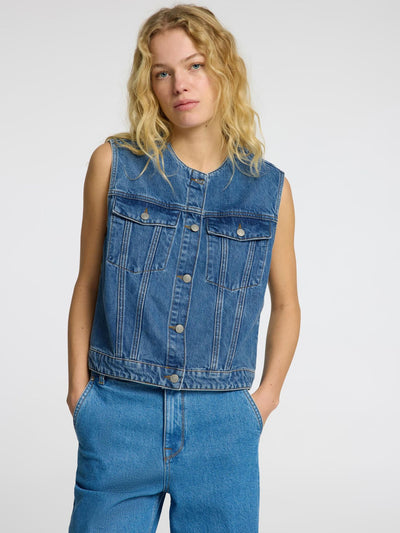 Rie Short Vest - Medium Denim Blue