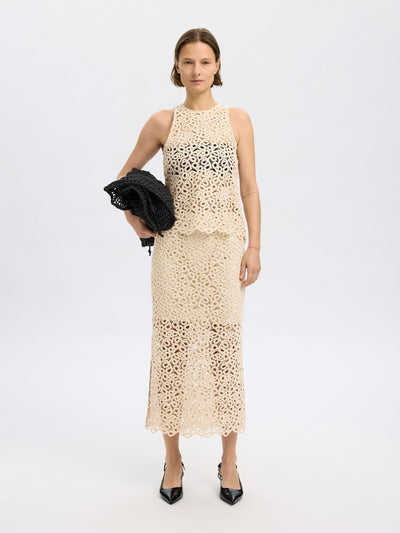 Alima Midi Crotchet Skirt - Sandshell