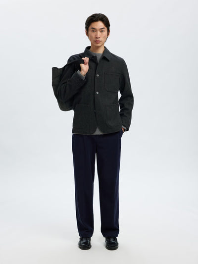 Landon Wool Blend Blazer - Grey Pinstripe