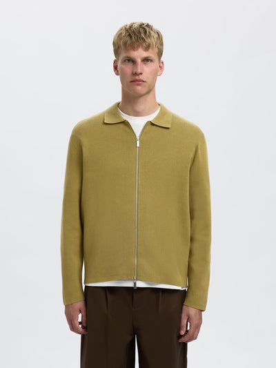 Mike Light Knit Full Zip Cardigan - Dried Herb
