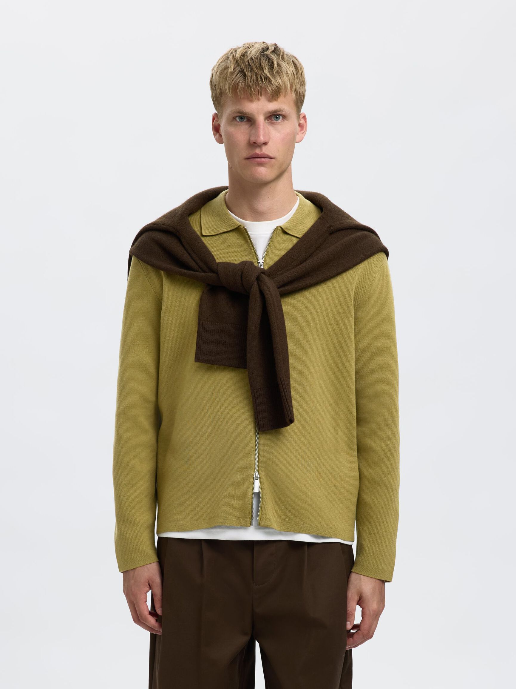 Mike Light Knit Full Zip Cardigan - Dried Herb