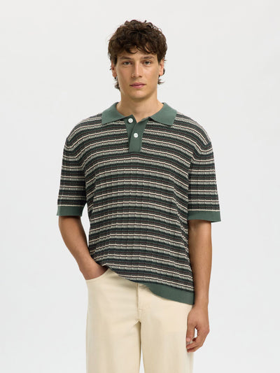 Dane SS Knit Color Structure Polo - Balsam Green Stripes