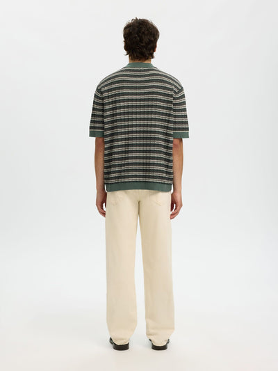 Dane SS Knit Color Structure Polo - Balsam Green Stripes