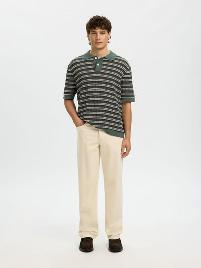 Dane SS Knit Color Structure Polo - Balsam Green Stripes