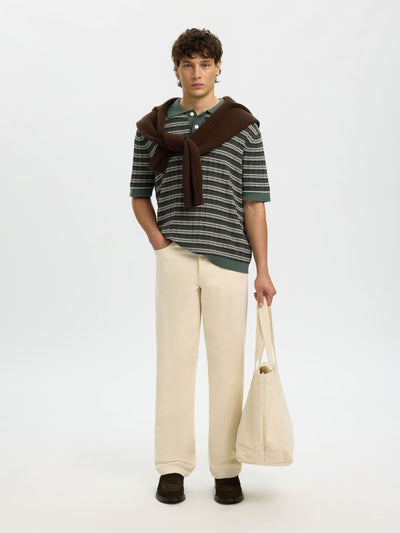 Dane SS Knit Color Structure Polo - Balsam Green Stripes