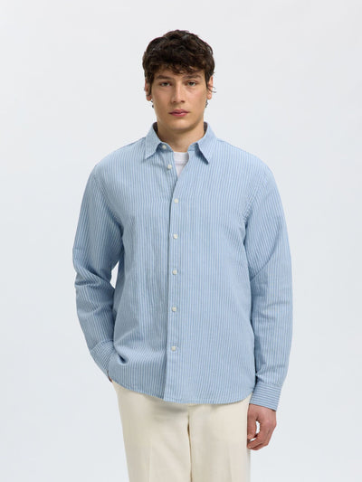 Reg Clay Linen Blend LS Shirt - Dusty Blue Mixed