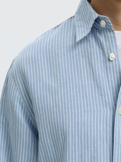 Reg Clay Linen Blend LS Shirt - Dusty Blue Mixed