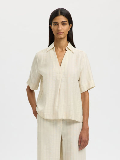 Marie 2/4 Top - Egret Stripes