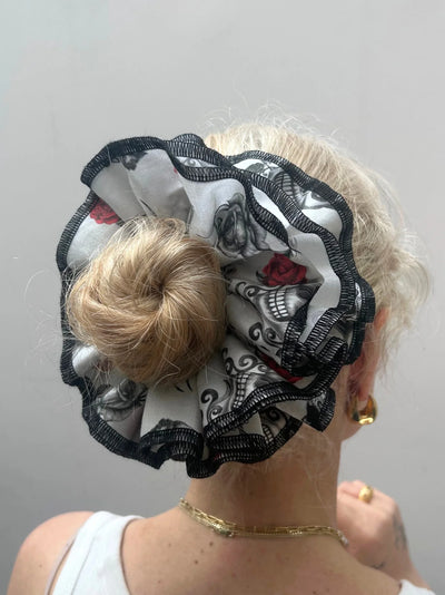 Azaria Scrunchie - Red Rose & Black Skull