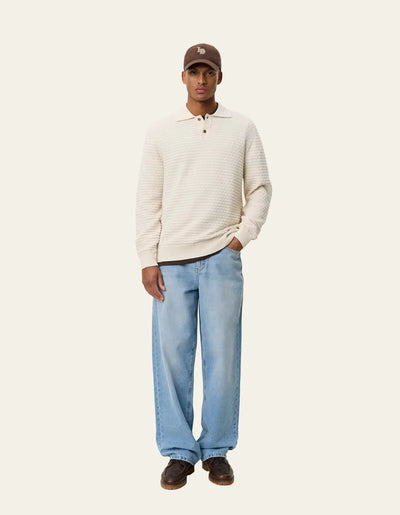 Billy Weave Knitted LS Polo - Light Ivory