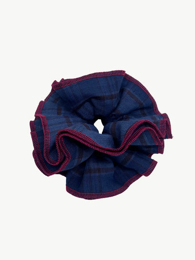 Azaria Scrunchie - Navy Check/Red Trim