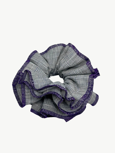 Azaria Scrunchie - Grey Check/ Blue Trim