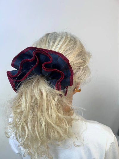 Azaria Scrunchie - Navy Check/Red Trim