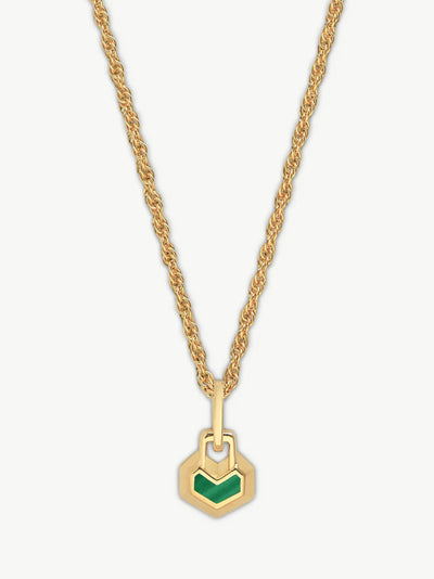 Mini Daryl Necklace 22'' Chain - Gold/ Green Malachite