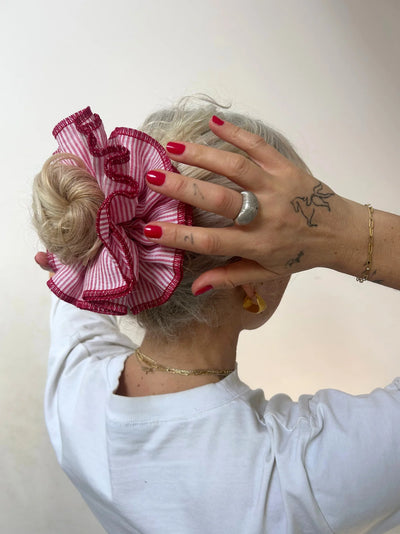 Azaria Scrunchie - Red Stripe/ Red Trim