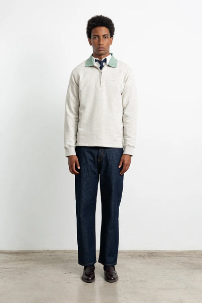 Mini Logo Zip Polo - Plain Grey Melange