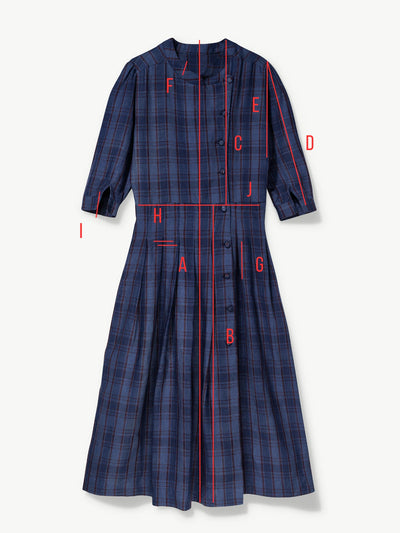 'NO MORE NOBODY' -  Talitha Midi Dress Organic Cotton -  Navy Multi Check