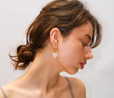 Milagros Heart Earrings - Amber Pearl