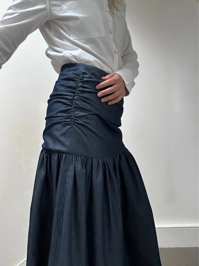 'NO MORE NOBODY' - Hilda Gathered Skirt Organic Cotton - Chambray