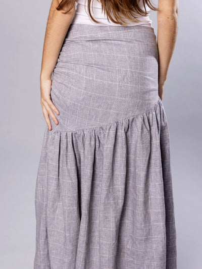 'NO MORE NOBODY' - Hilda Gathered Skirt Organic Linen - Grey Check