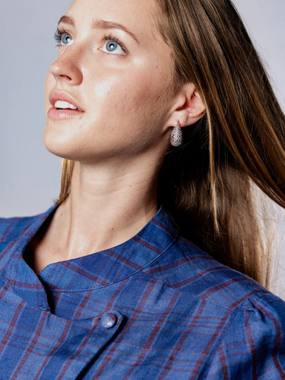 'NO MORE NOBODY' - Talitha Midi Dress Organic Linen - Navy Multi Check