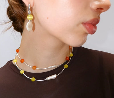 Silver Orbit Necklace - Orange