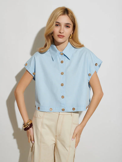 Lizzie Buttoned Shirt - Baby Blue