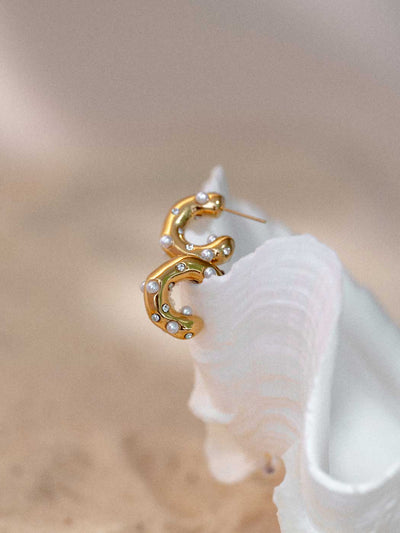 Dune Studded Pearl Hoops - Gold Plating