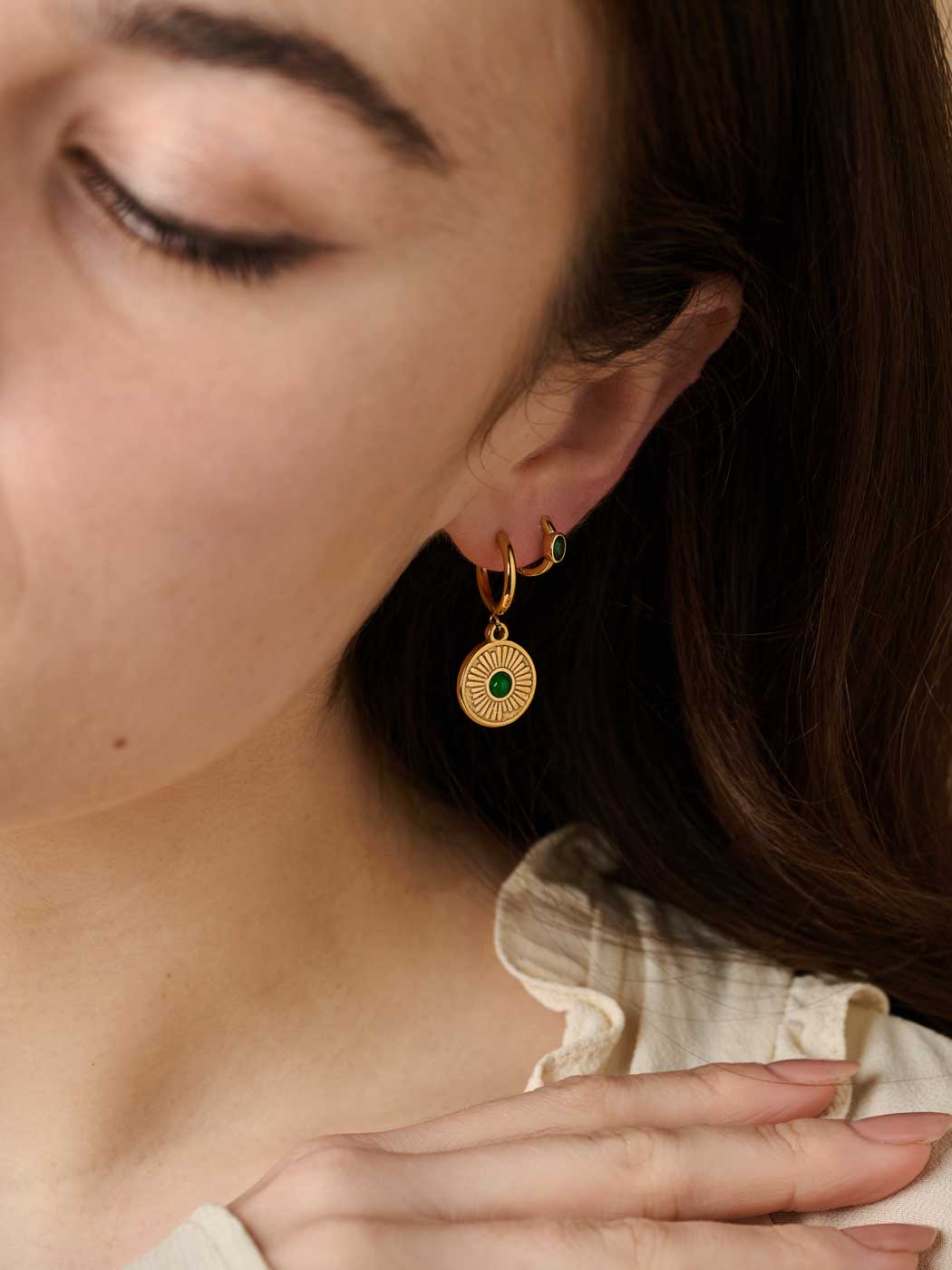 Boheme Emerald Hoops - Gold Plating