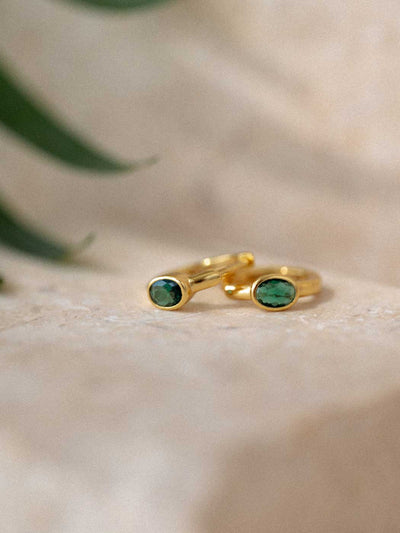 Emerald Boheme Huggies - Gold Plating/Emerald