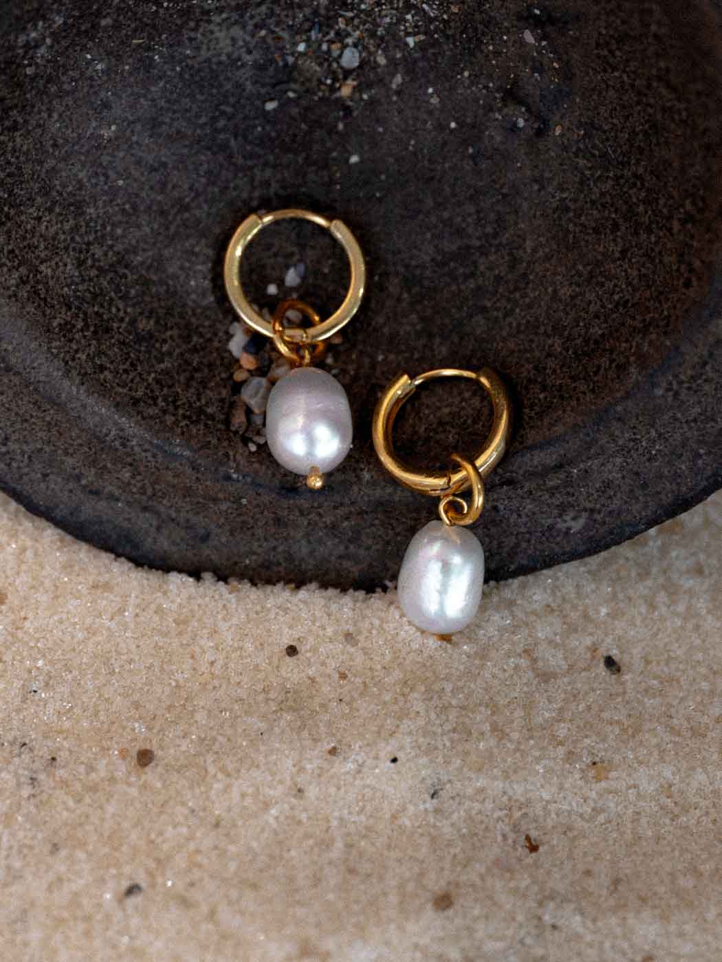 Gaia Pearl Hoops - Gold Plating/Freshwater Pearl