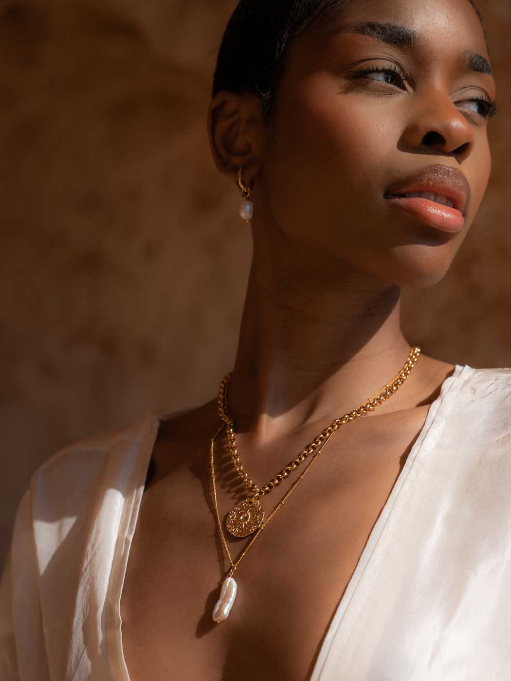 Gaia Pearl Hoops - Gold Plating/Freshwater Pearl