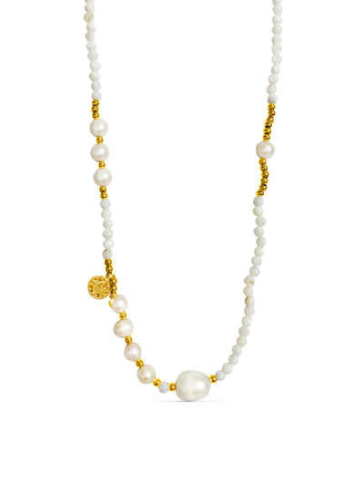 Hestia Beaded Coin Necklace - Gold Plating/Freshwater Pearl