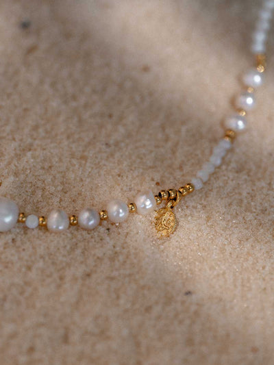 Hestia Beaded Coin Necklace - Gold Plating/Freshwater Pearl