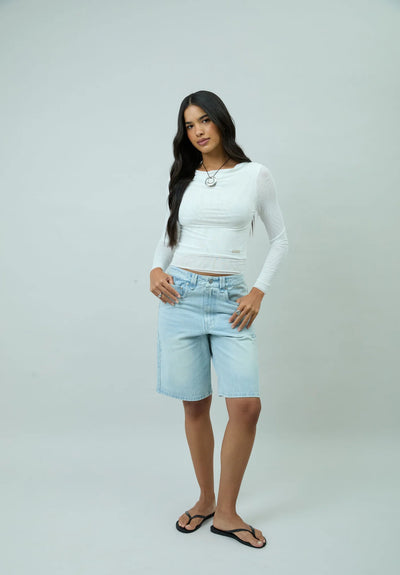 Double Layer LS Mesh Top - Vintage White
