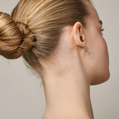 Organic Heart Small Hoops - Silver