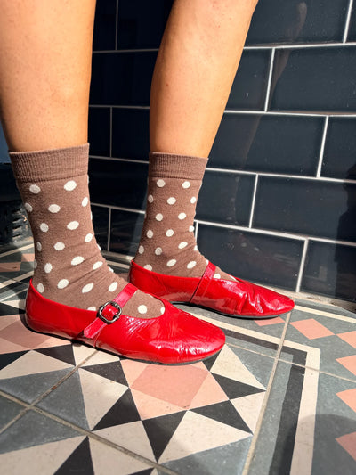 Luxe Cotton Socks - Polka Dot Ecru/Coffee