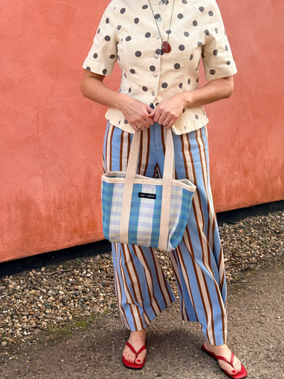 Mini Shopper Bag - Sky Blue/Ecru