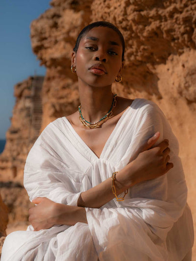 Lucy Large Oval Statement Oval Necklace - Gold Plating