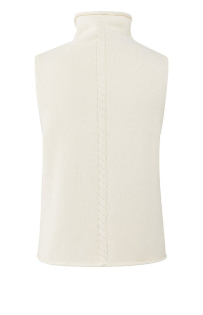 Cable High Neck Sleeveless Sweater - Off White